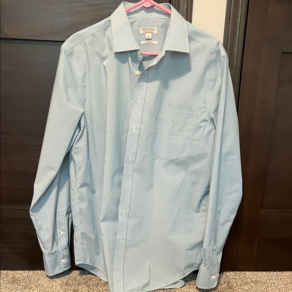 Merona Sky Blue striped Dress Shirt size large